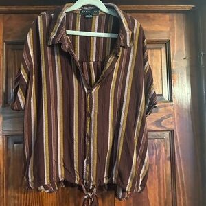 Sanctuary Brown Striped Button-Down Shirt